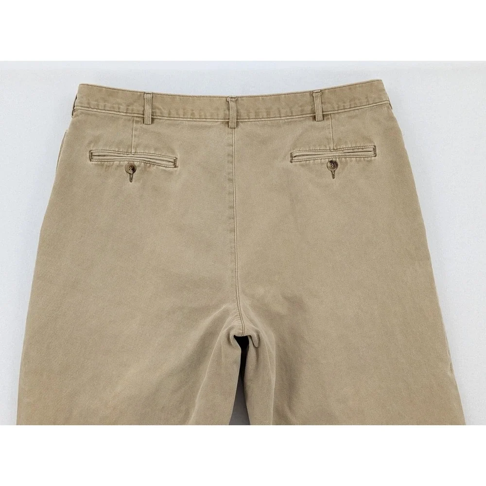 Vintage L.L. Bean Double L Chinos Mens 36x30 Khaki Pleated Relaxed Fit Pants